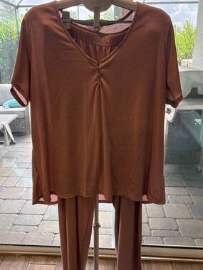 Cozy Dusty Rose Two-Piece V-Neck Lounge Set sz 1X